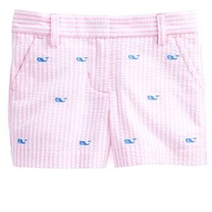 Vineyard Vines Pink Seersucker Shorts with Whale Embroidery